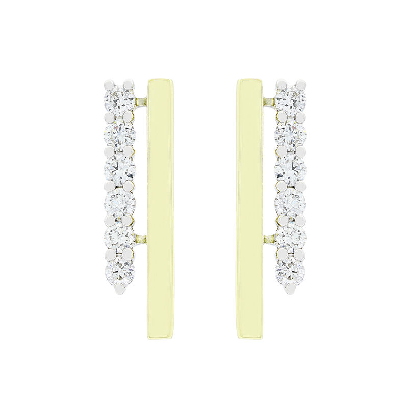 Diamond Double Bar Earrings in 10k Two Tone Gold image number null